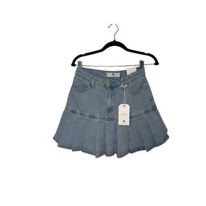 Flying Angel Denim‎ Pleated Skirt High Rise Rigid Premium Light Wash Size 7/28